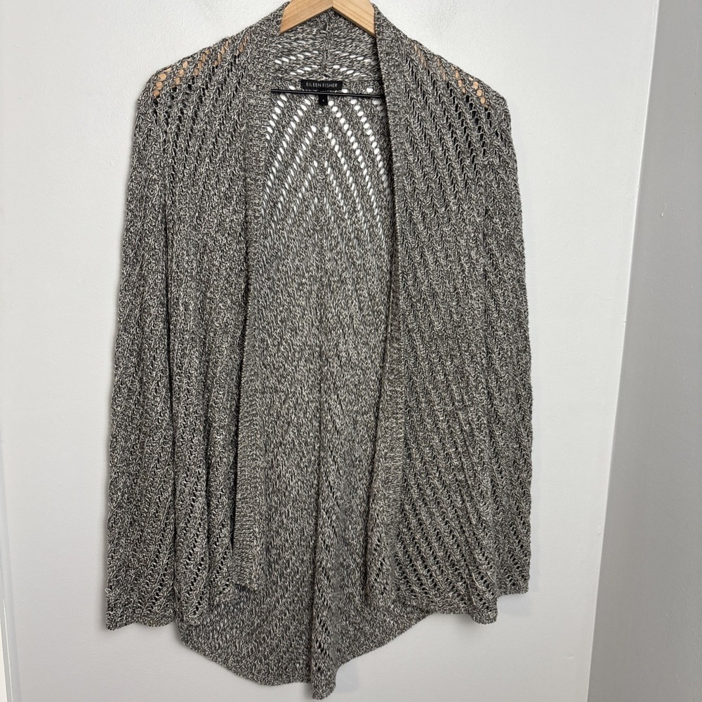 Eileen Fisher Women's Small Angle Open Front Cardigan‎ Moon/Gray 100% Cotton